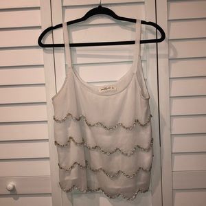 Abercrombie scalloped white tank w silver beads